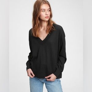 GAP black linen blend v-neck sweater | Size XL